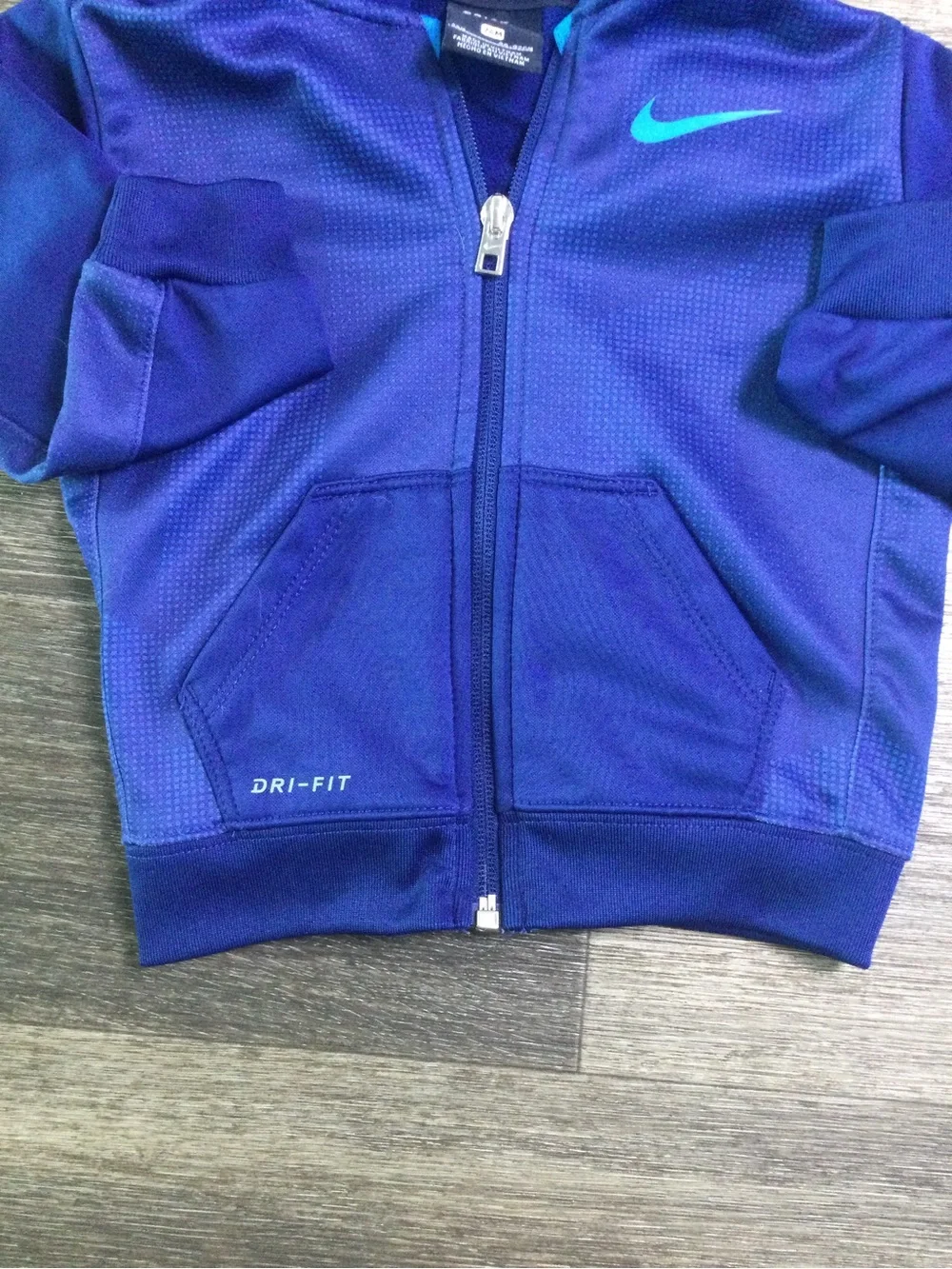 Nike Kids Blue and Teal Hooded Dri-FIT Zip Jacket